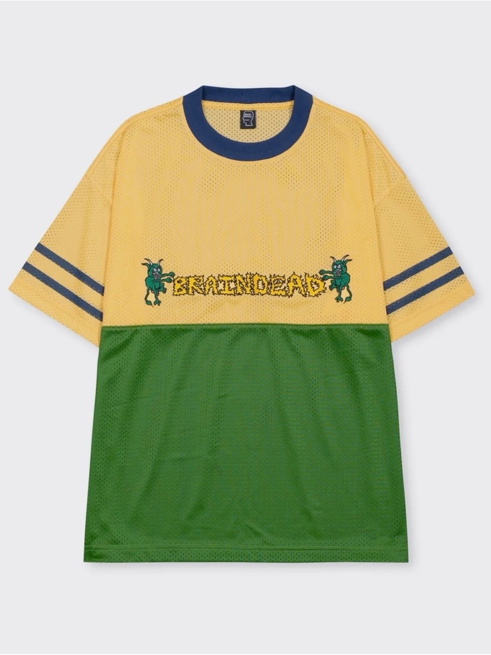 Brain Dead Paneled Football Mesh Shirt Yellow & Green
